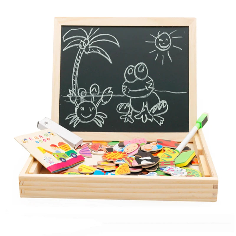 Wooden Multifunction Children Animal Puzzle Writing Magnetic Drawing Board Blackboard Learning Education Toys For Kids