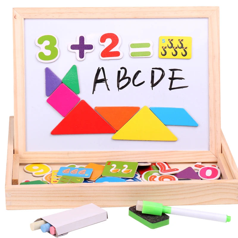 Wooden Multifunction Children Animal Puzzle Writing Magnetic Drawing Board Blackboard Learning Education Toys For Kids