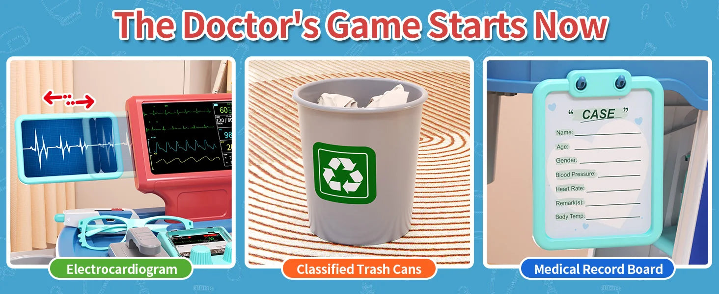 Children's Doctor Toy Simulation Tool Set for Girls with Luggage Rolling Case to Play as Nurse and Give Injections with Stethosc