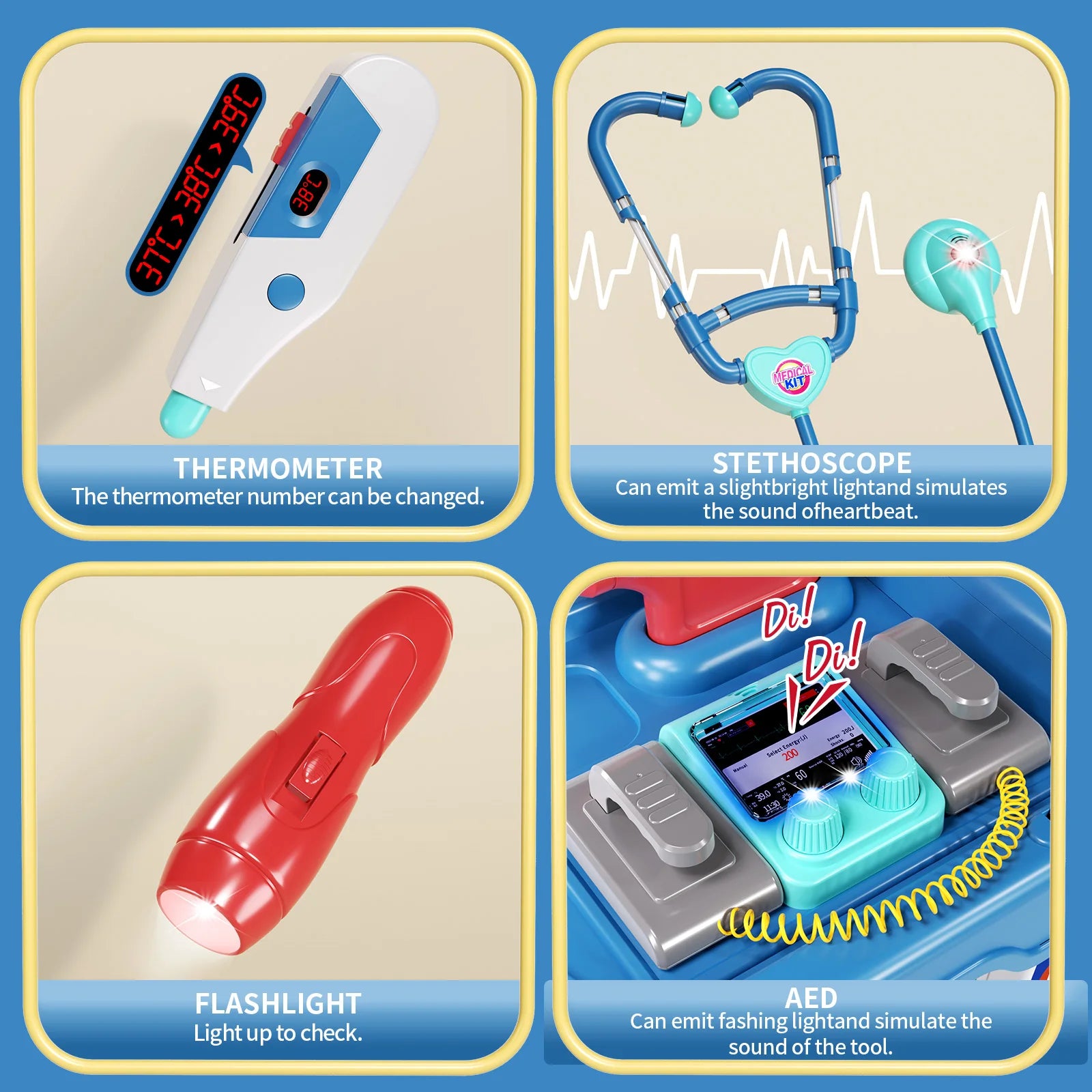 Children's Doctor Toy Simulation Tool Set for Girls with Luggage Rolling Case to Play as Nurse and Give Injections with Stethosc