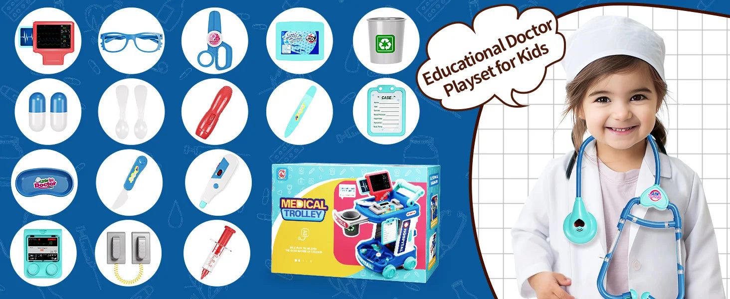 Children's Doctor Toy Simulation Tool Set for Girls with Luggage Rolling Case to Play as Nurse and Give Injections with Stethosc