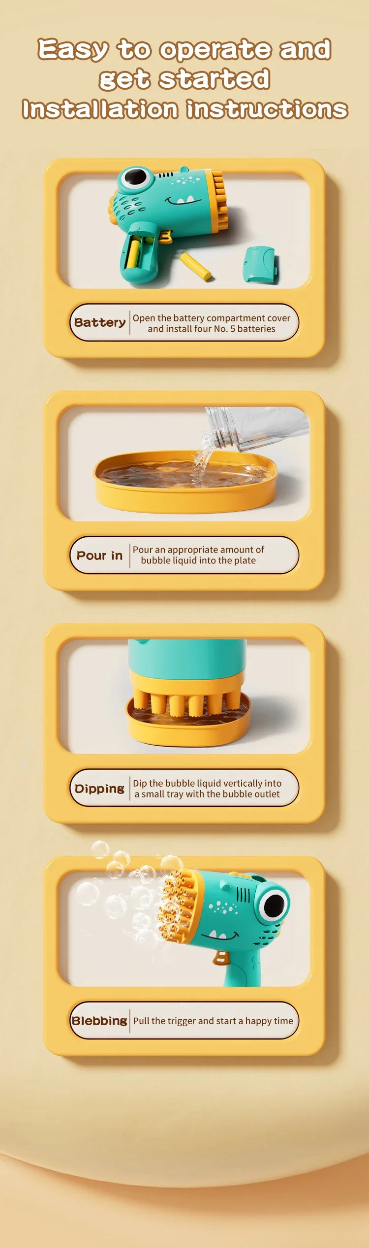 40 Hole Dinosaur Bubble Machine Children's Gift Continuous Bubble Making Wedding Outdoor (Excluding Bubble Liquid and Battery)