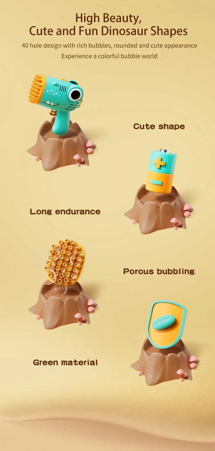 40 Hole Dinosaur Bubble Machine Children's Gift Continuous Bubble Making Wedding Outdoor (Excluding Bubble Liquid and Battery)