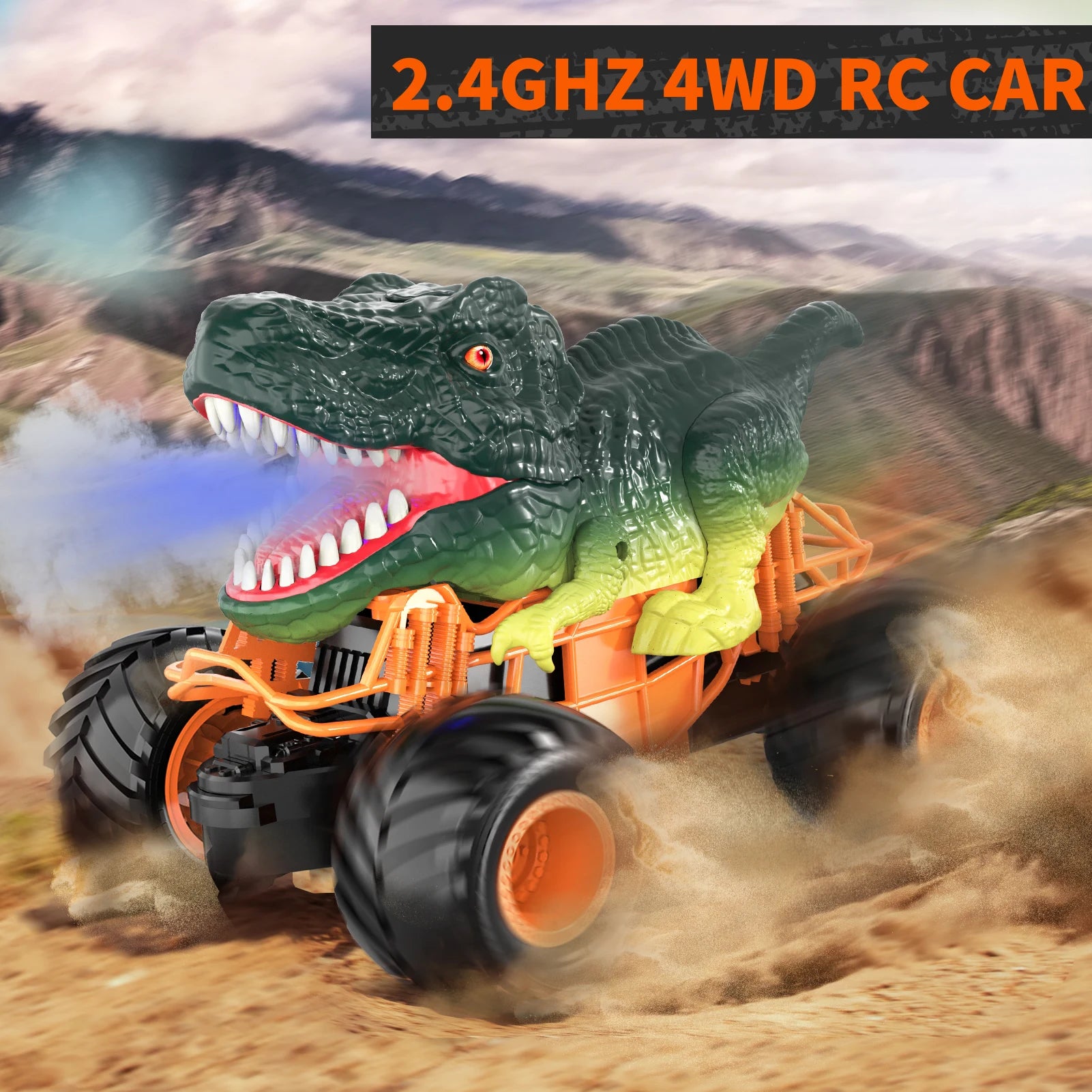 Remote Control Dinosaur Cars 2.4Ghz Rc Velociraptor Shaped Truck For 3-8 Kids Electric Car Toys Outdoor With Light & Sound Spray